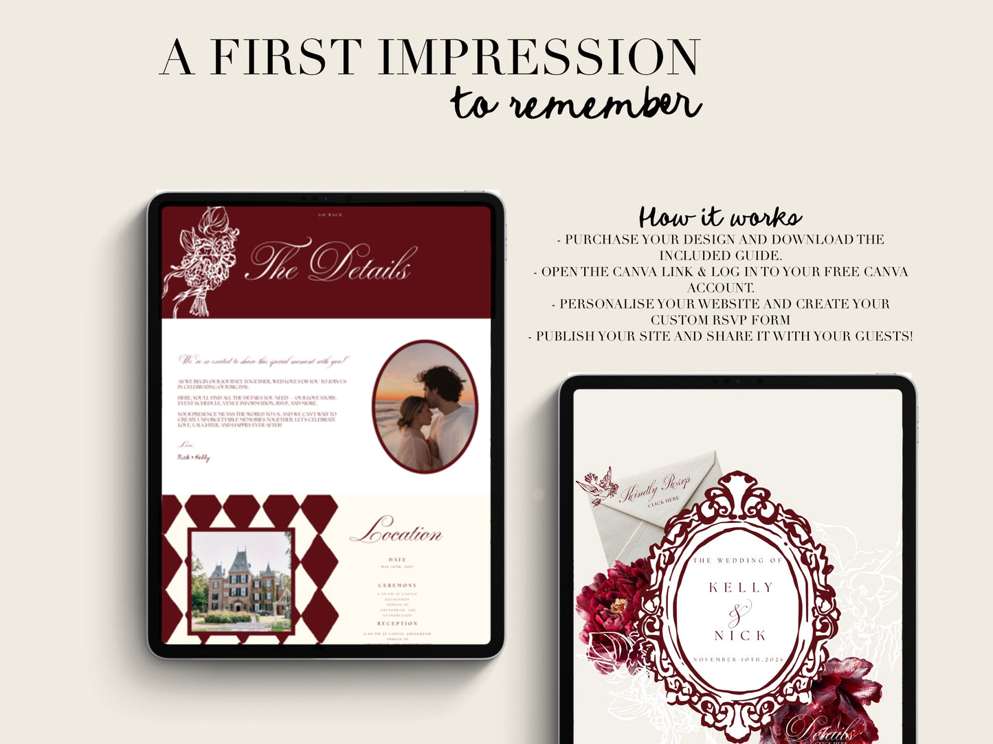 Old Money Canva Wedding Website Template with RSVP | Digital Wedding Invitation