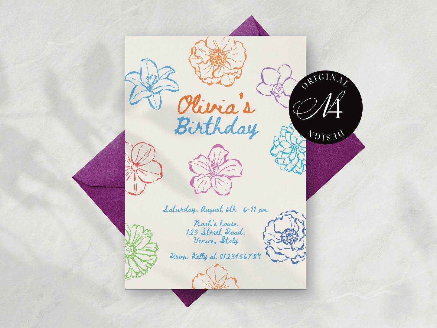 Whimsical Flowers Birthday Party Invitation