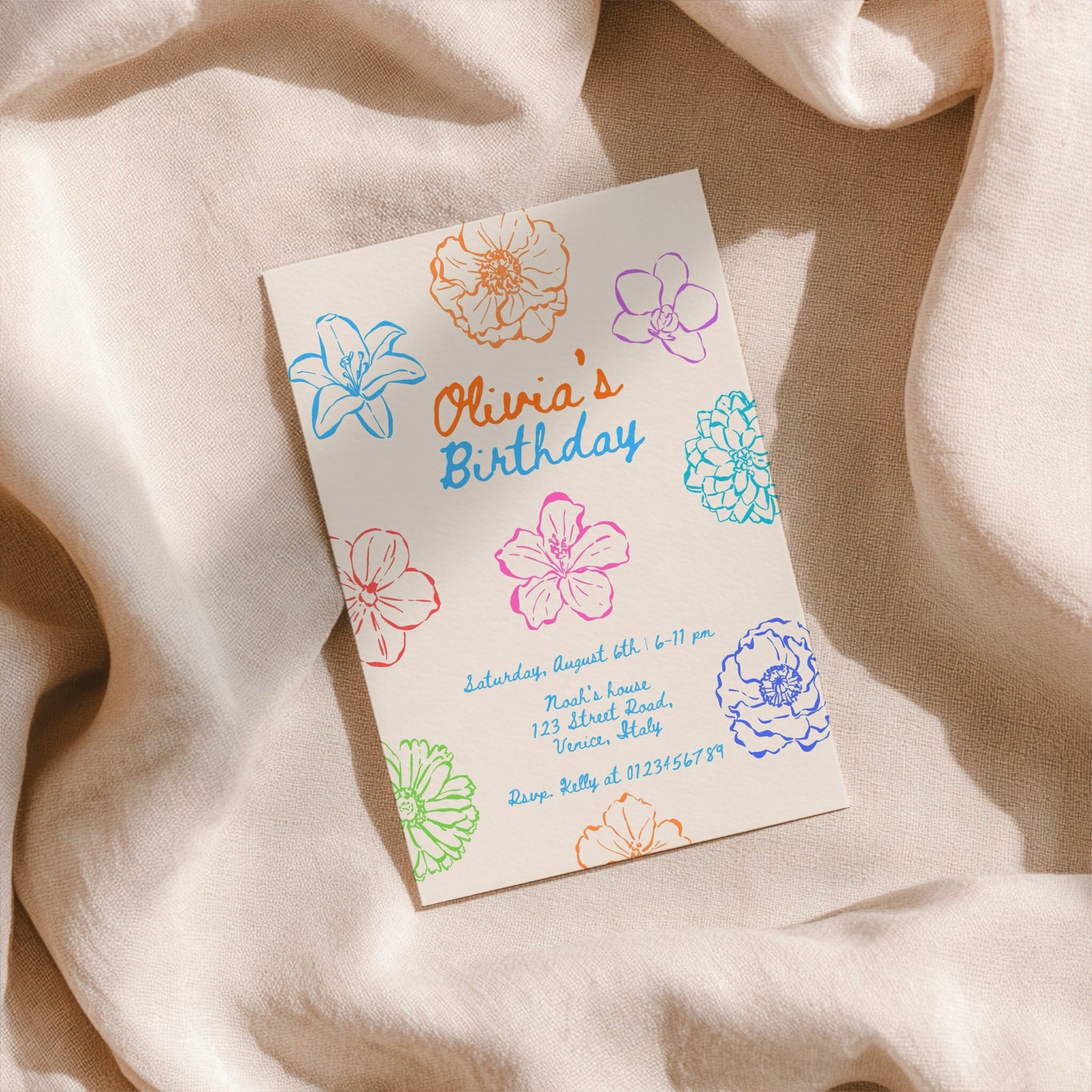 Whimsical Flowers Birthday Party Invitation