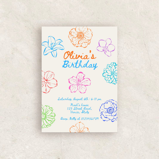 Whimsical Flowers Birthday Party Invitation