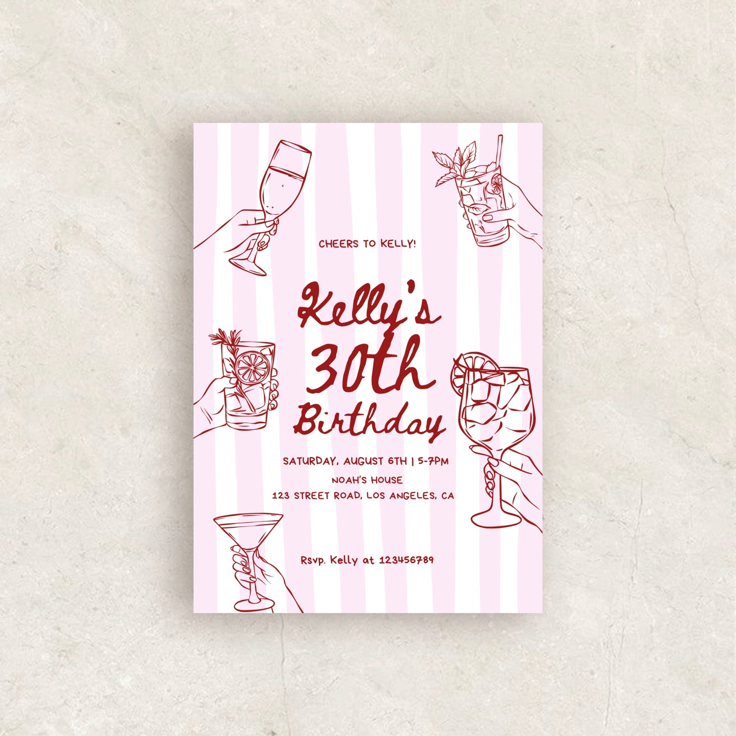 Cocktail Birthday Party Invitation | Printable Canva Template