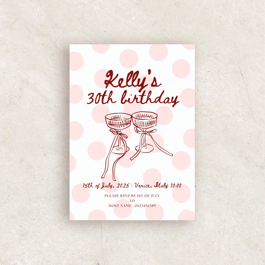 Hand Drawn Polk Dot Birthday Party Invitation