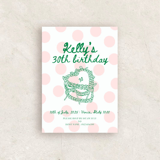 Hand Drawn Polk Dot Birthday Party Invitation