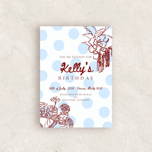 Hand Drawn Polk Dot Birthday Party Invitation