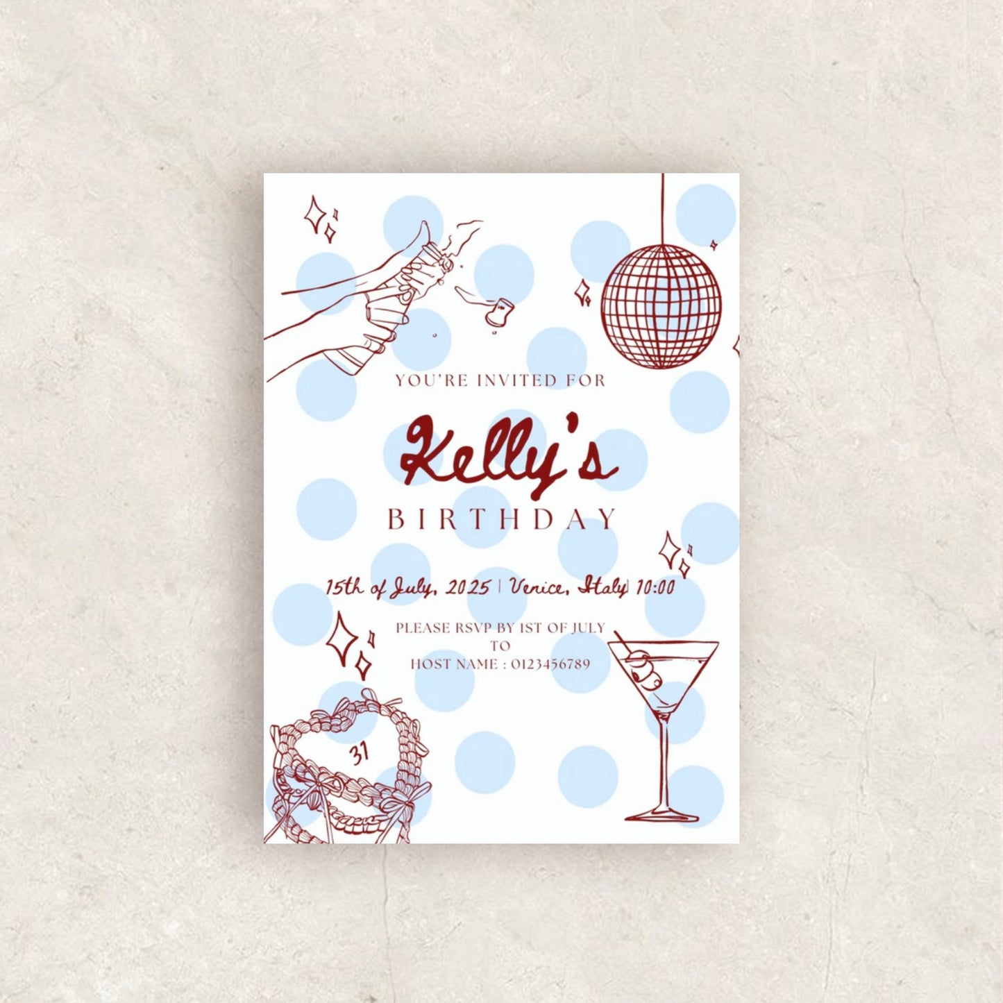 Hand Drawn Polk Dot Birthday Party Invitation