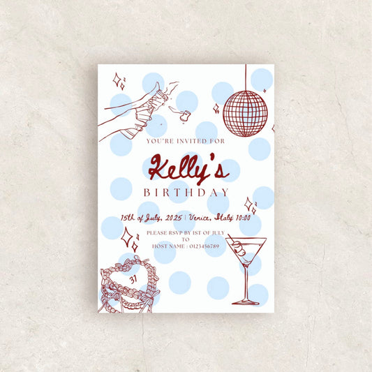 Hand Drawn Polk Dot Birthday Party Invitation