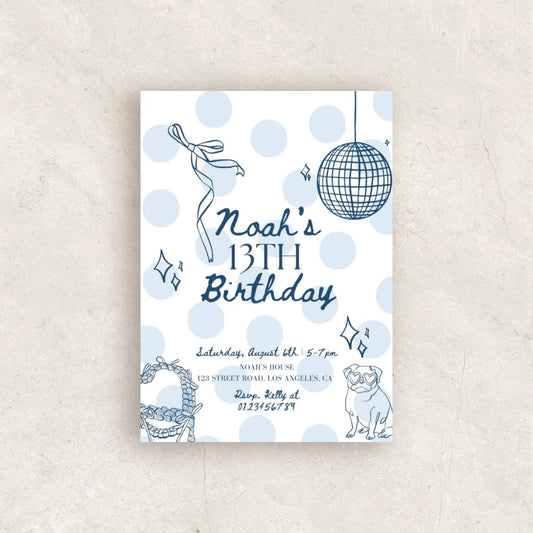 Blue Birthday Party Invitation | Printable Canva Template