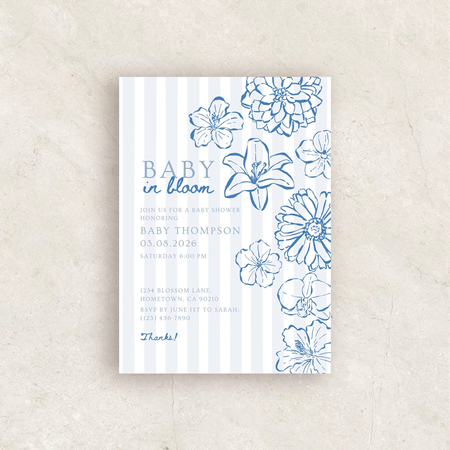 Hand Drawn Baby in Bloom Invitation | Babyshower Canva Template