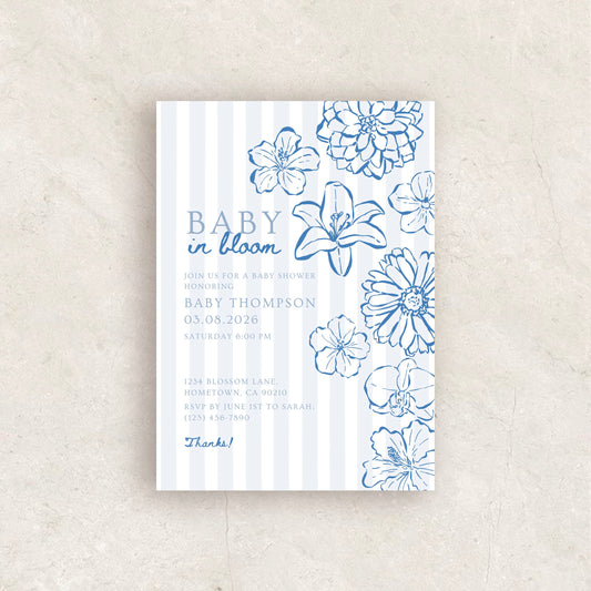 Hand Drawn Baby in Bloom Invitation | Babyshower Canva Template