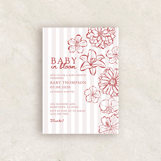 Hand Drawn Baby in Bloom Invitation | Babyshower Canva Template