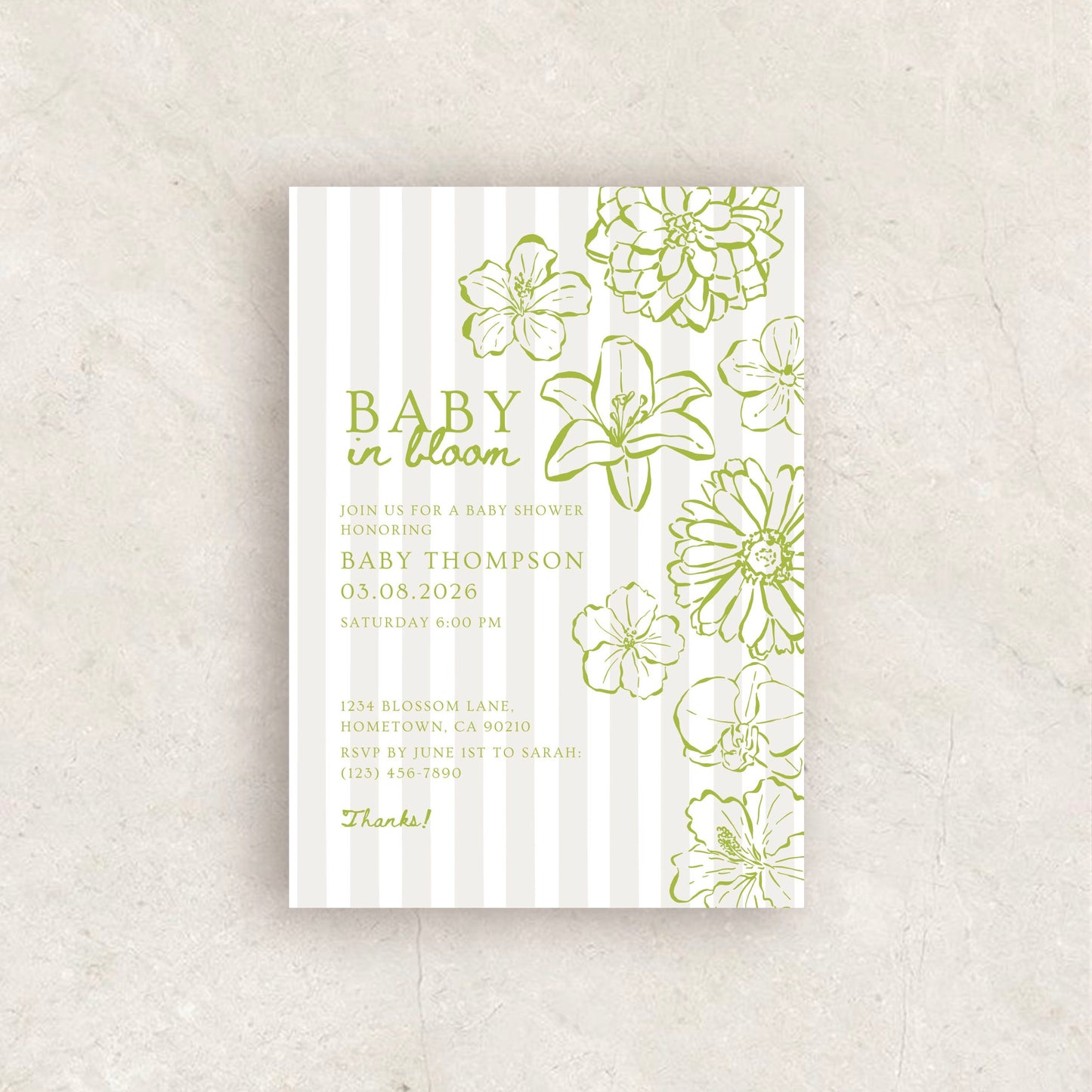 Hand Drawn Baby in Bloom Invitation | Babyshower Canva Template