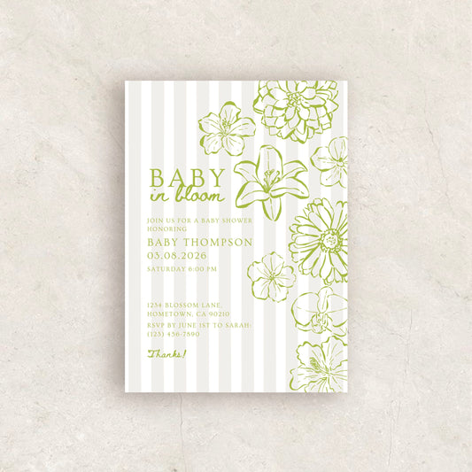 Hand Drawn Baby in Bloom Invitation | Babyshower Canva Template
