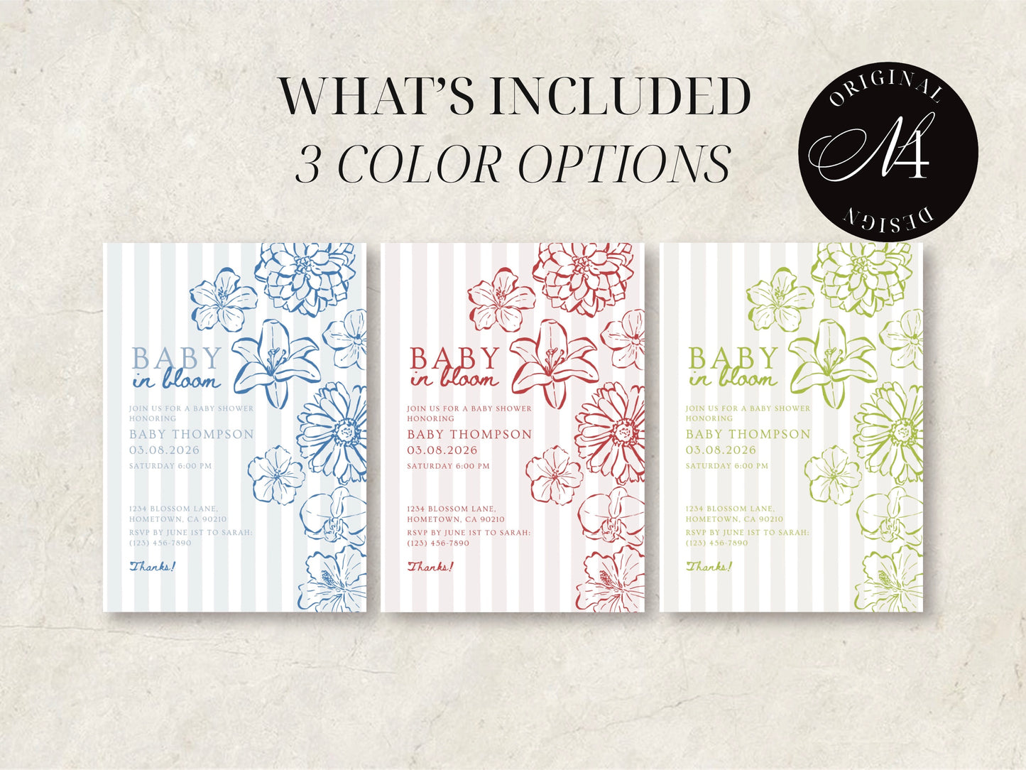 Hand Drawn Baby in Bloom Invitation | Babyshower Canva Template