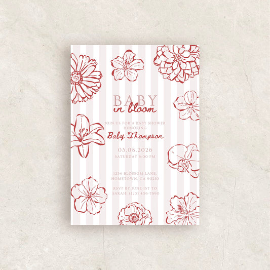 Hand Drawn Baby in Bloom Invitation | Babyshower Canva Template