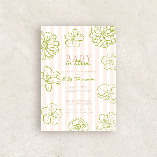 Hand Drawn Baby in Bloom Invitation | Babyshower Canva Template