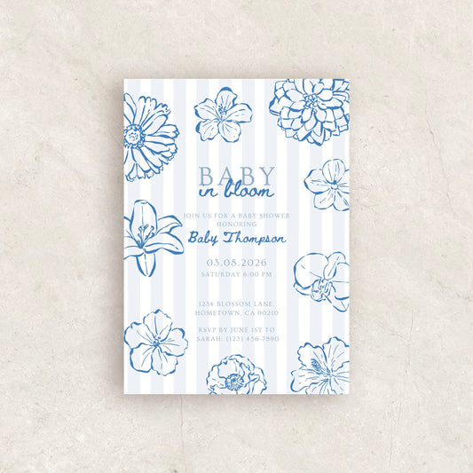 Hand Drawn Baby in Bloom Invitation | Babyshower Canva Template