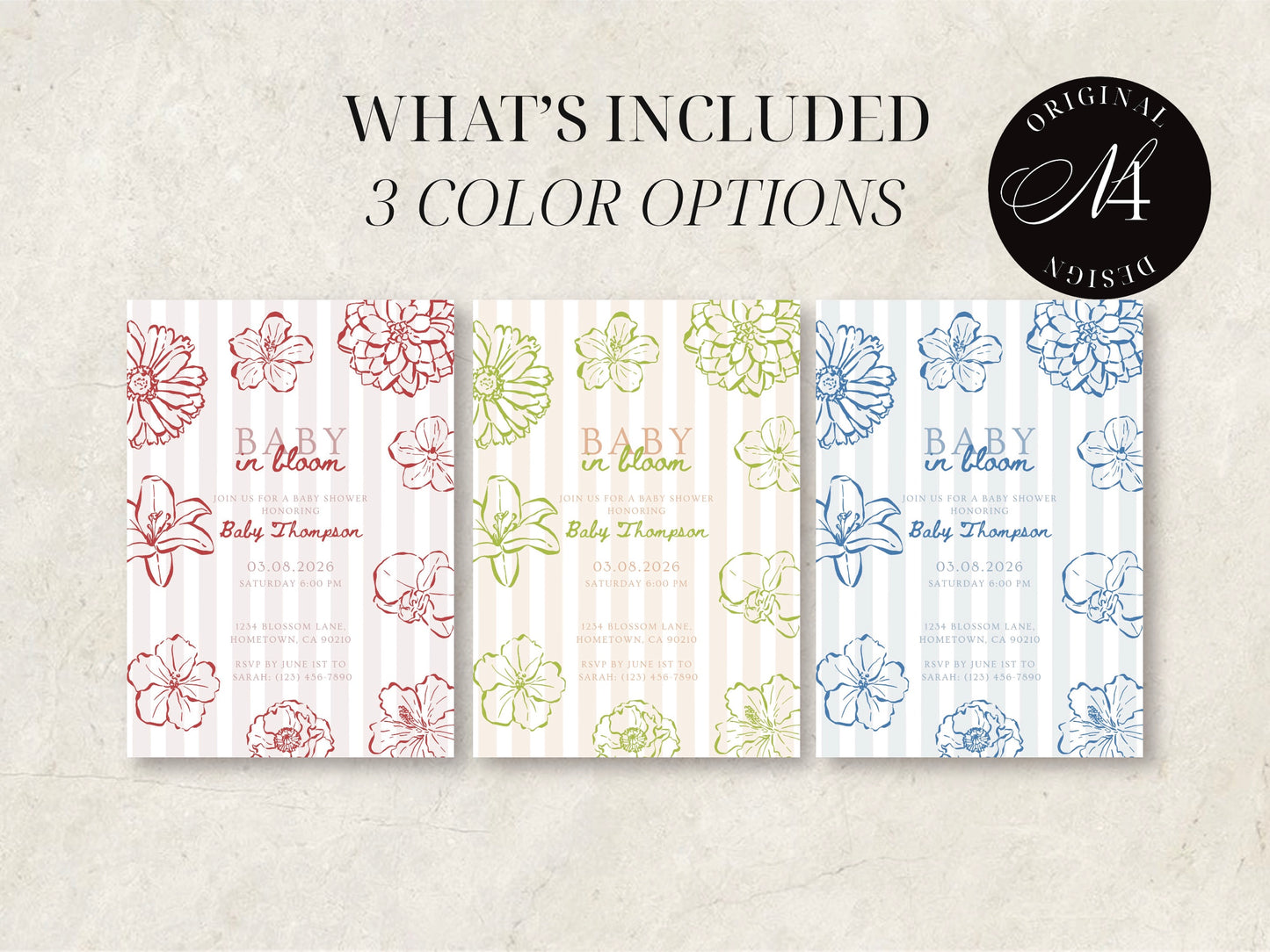 Hand Drawn Baby in Bloom Invitation | Babyshower Canva Template