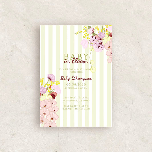 Hand Drawn Baby in Bloom Invitation | Babyshower Canva Template