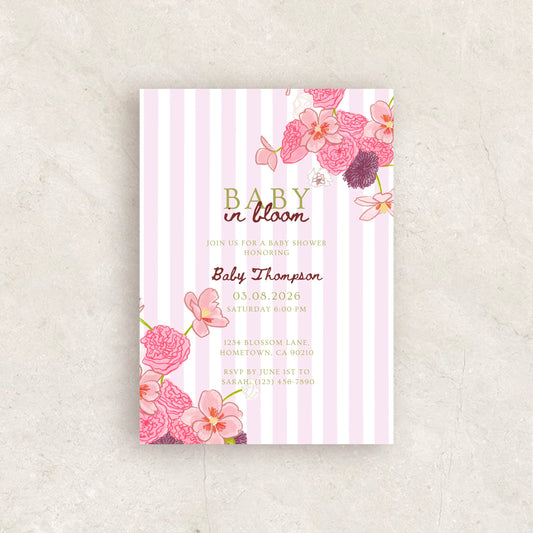 Hand Drawn Baby in Bloom Invitation | Babyshower Canva Template