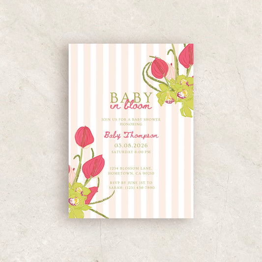 Hand Drawn Baby in Bloom Invitation | Babyshower Canva Template