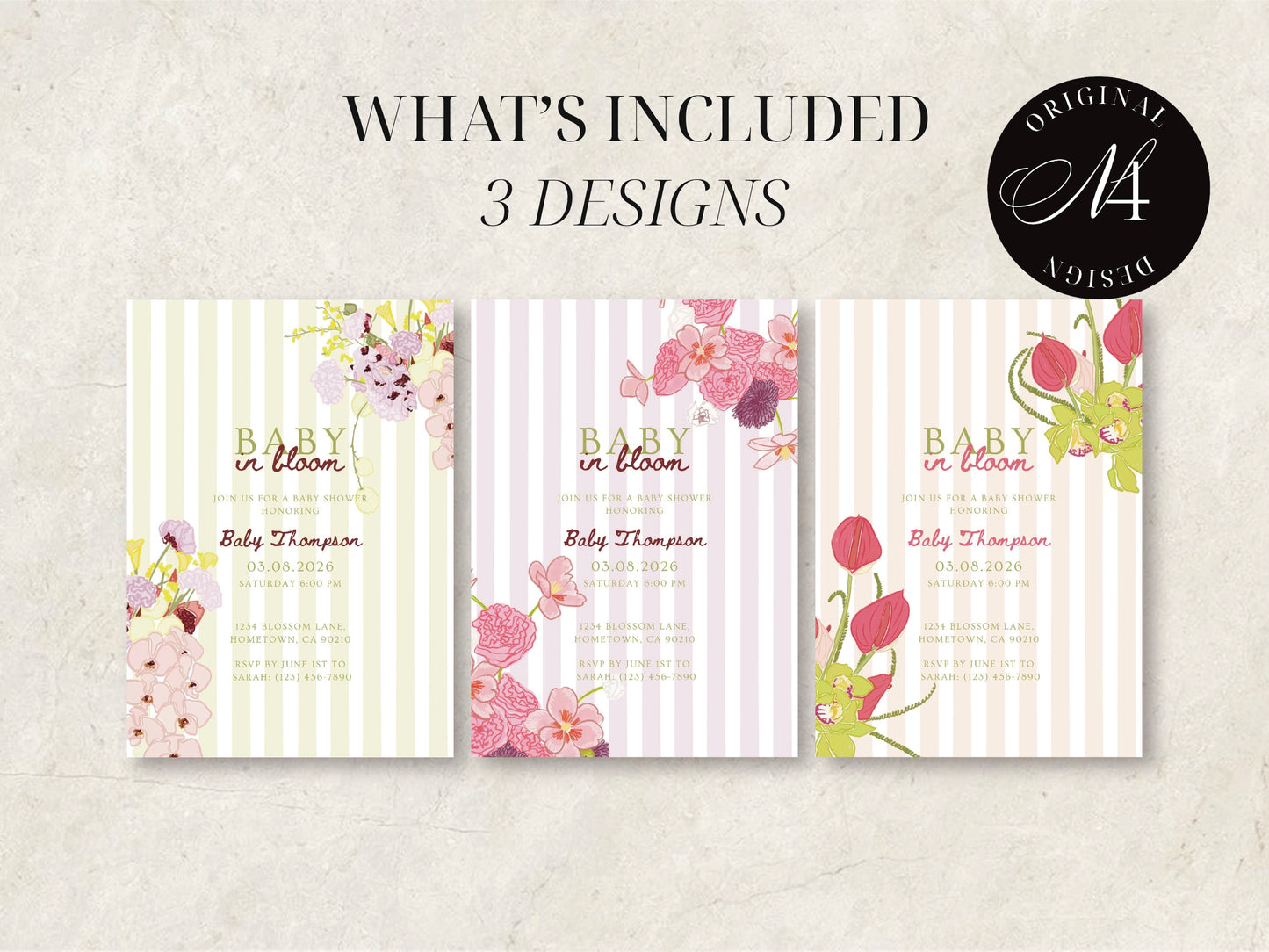 Hand Drawn Baby in Bloom Invitation | Babyshower Canva Template