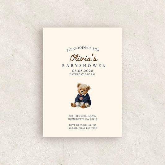 American Bear Baby Shower Invitation | Babyshower Canva Template