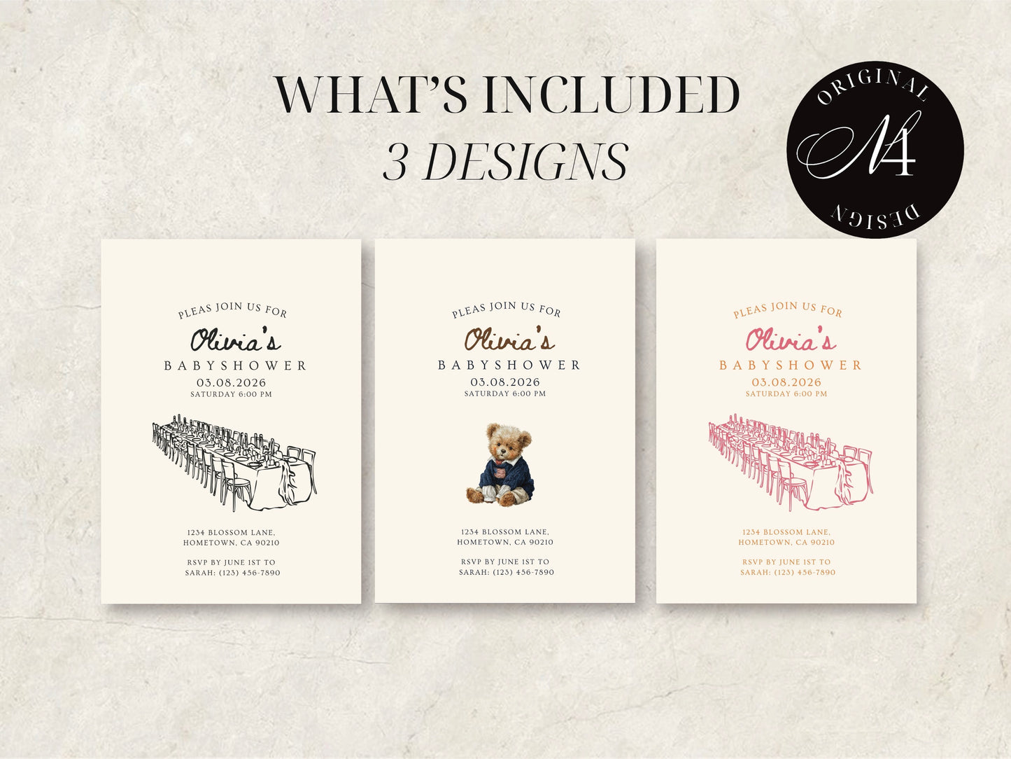 American Bear Baby Shower Invitation | Babyshower Canva Template