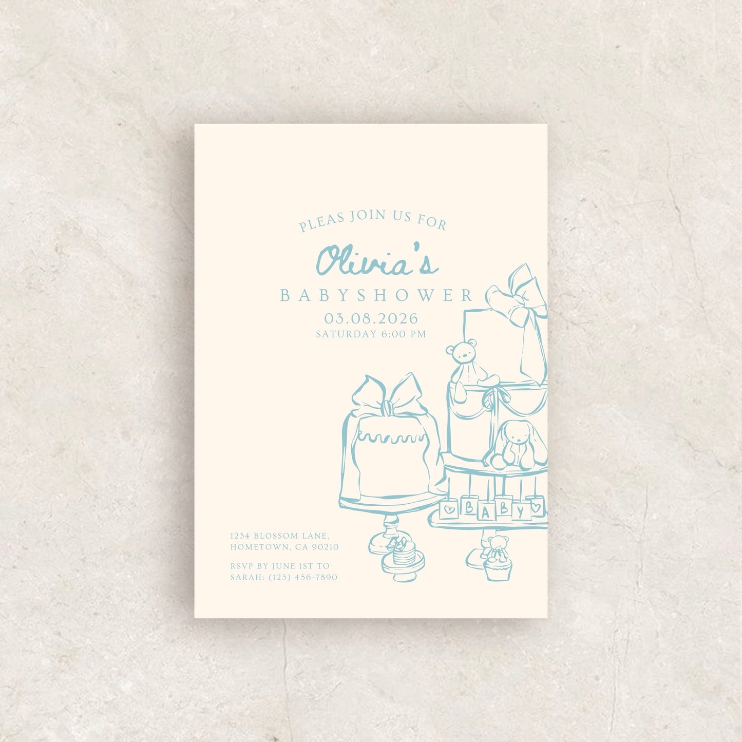 Hand Drawn Baby Shower Invitation | Babyshower Canva Template