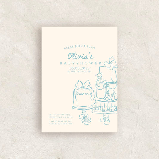 Hand Drawn Baby Shower Invitation | Babyshower Canva Template