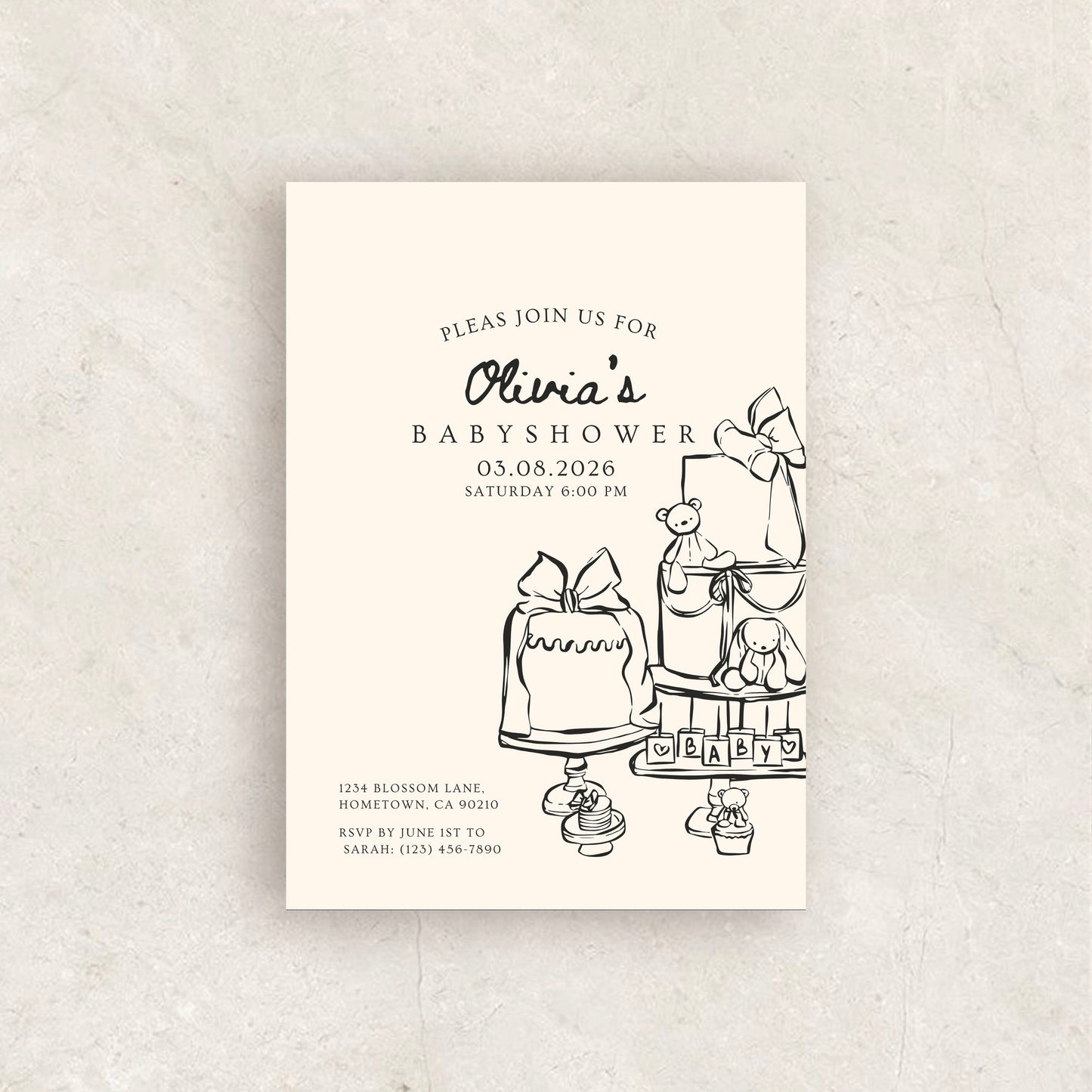 Hand Drawn Baby Shower Invitation | Babyshower Canva Template