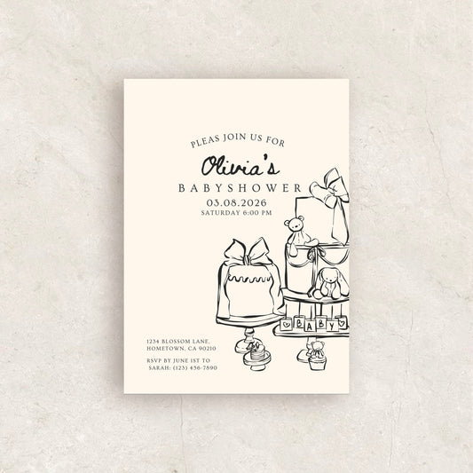 Hand Drawn Baby Shower Invitation | Babyshower Canva Template