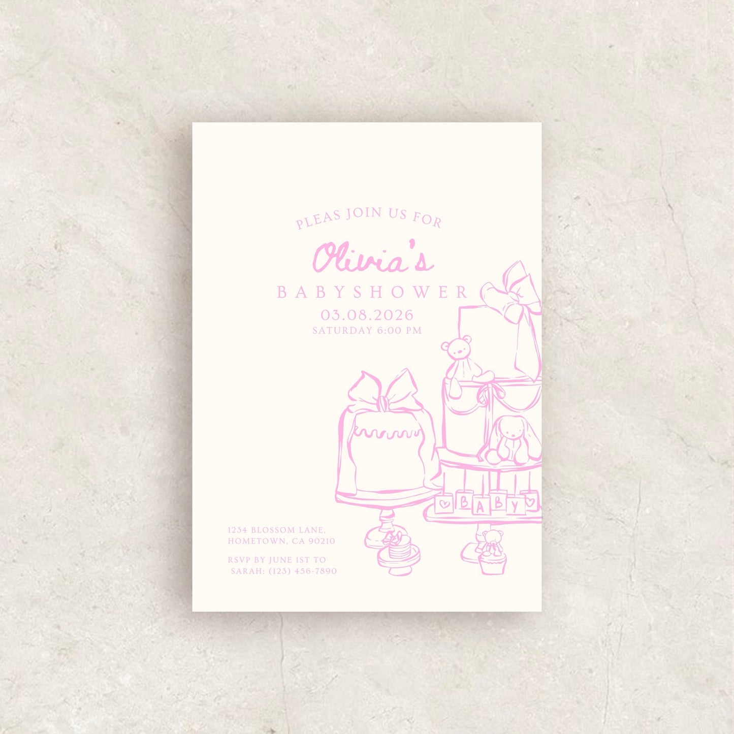 Hand Drawn Baby Shower Invitation | Babyshower Canva Template