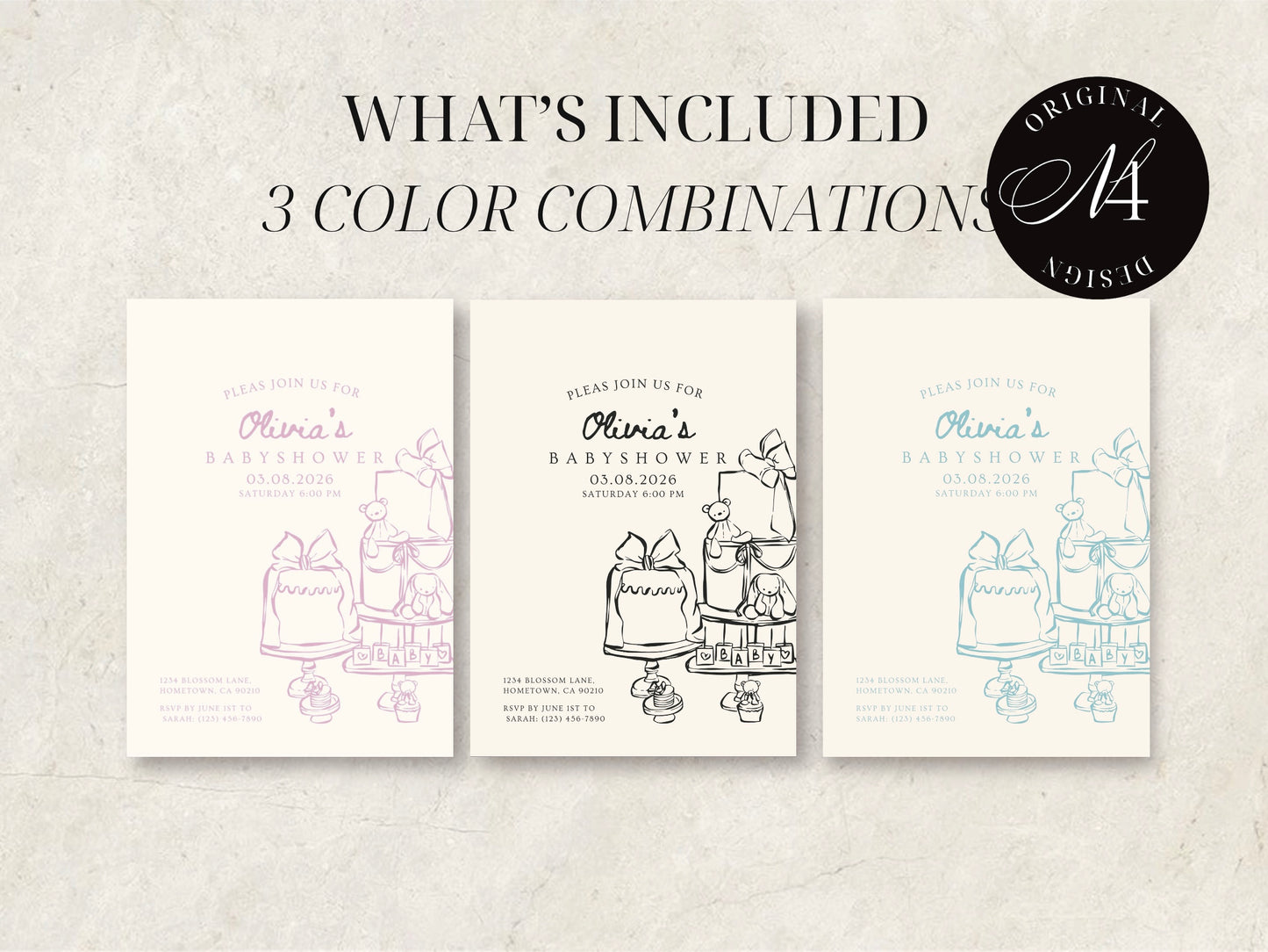 Hand Drawn Baby Shower Invitation | Babyshower Canva Template