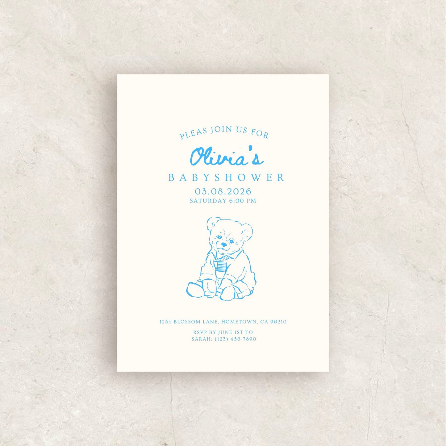 Hand Drawn Baby Shower Invitation | Babyshower Canva Template