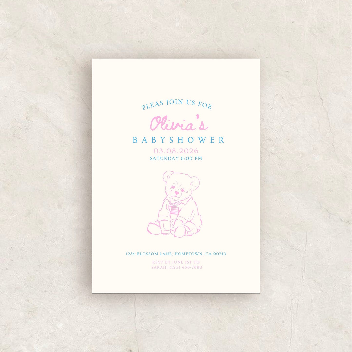 Hand Drawn Baby Shower Invitation | Babyshower Canva Template