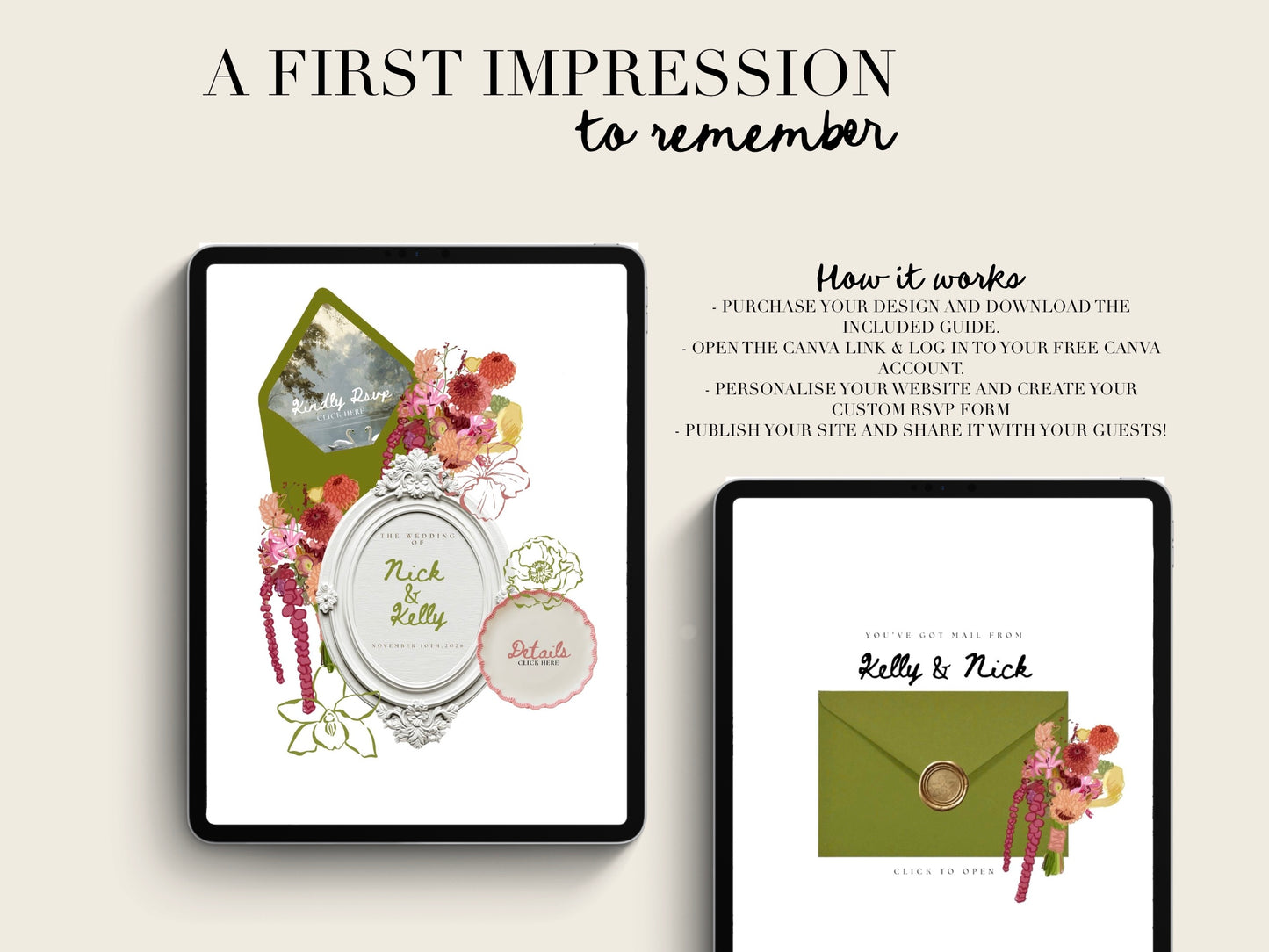 Floral Canva Wedding Website Template with RSVP | Digital Wedding Invitation