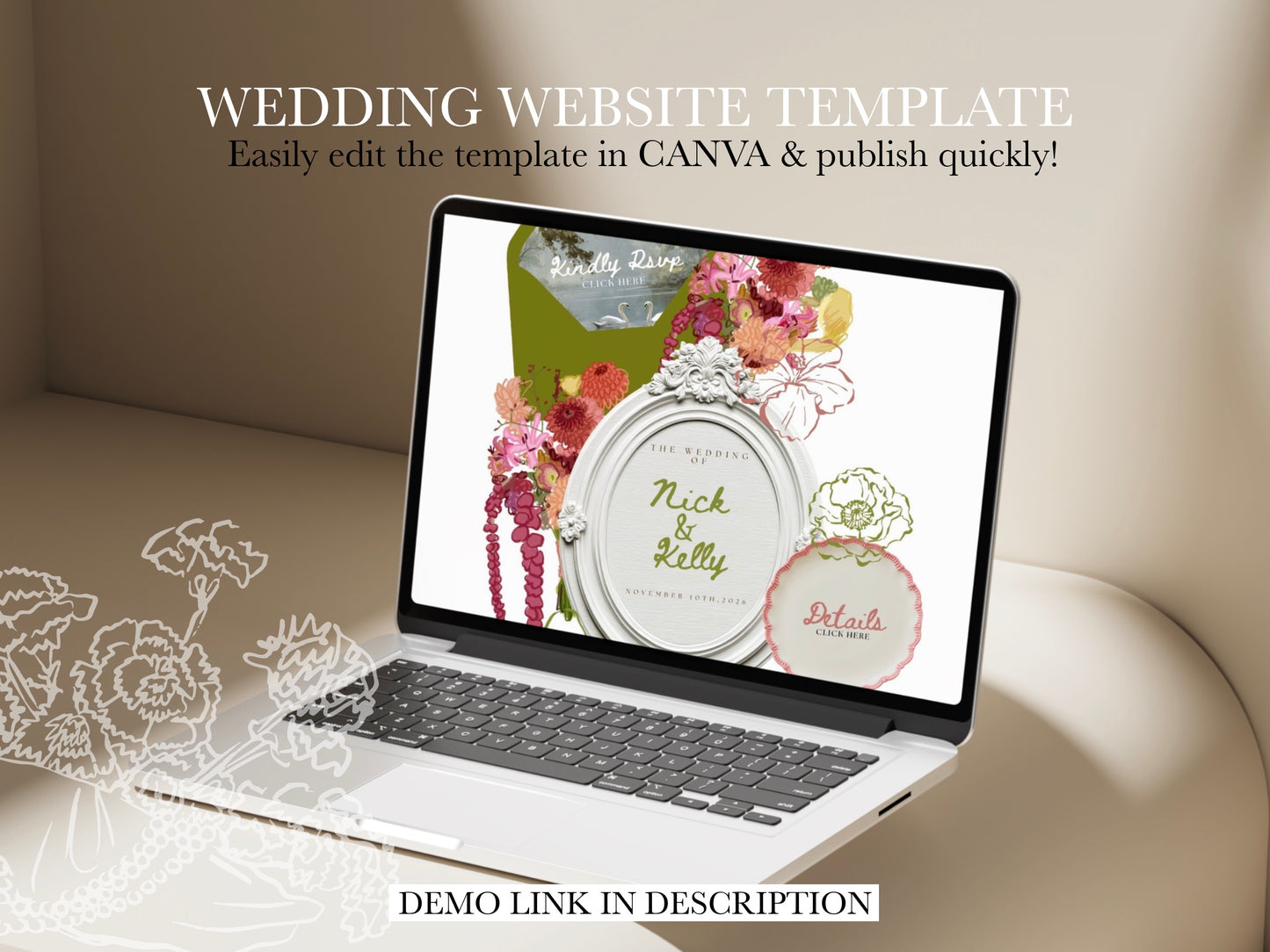 Floral Canva Wedding Website Template with RSVP | Digital Wedding Invitation