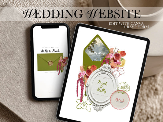 Floral Canva Wedding Website Template with RSVP | Digital Wedding Invitation