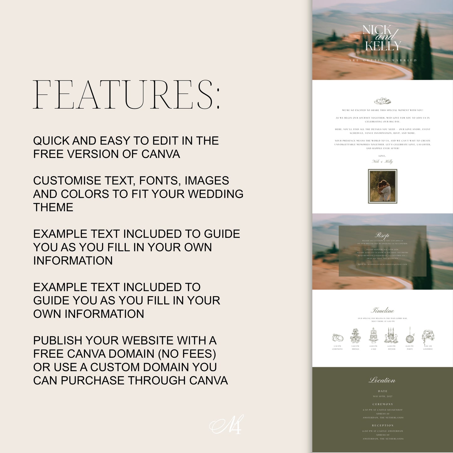 Italian Canva Wedding Website Template | Digital Wedding Invitation