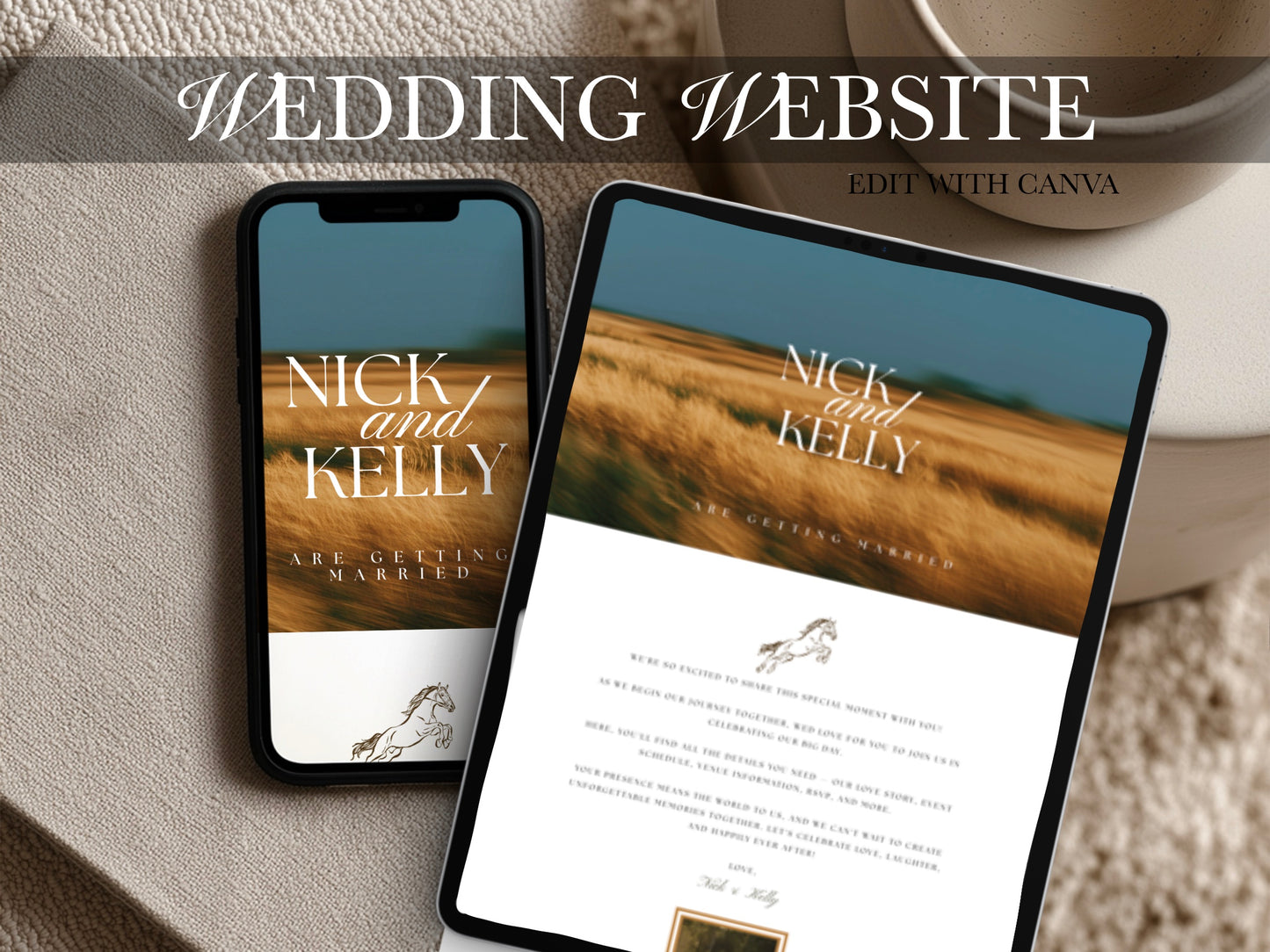 Western Canva Wedding Website Template | Digital Wedding Invitation