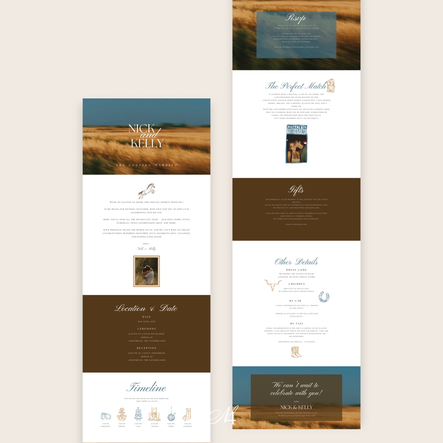 Western Canva Wedding Website Template | Digital Wedding Invitation