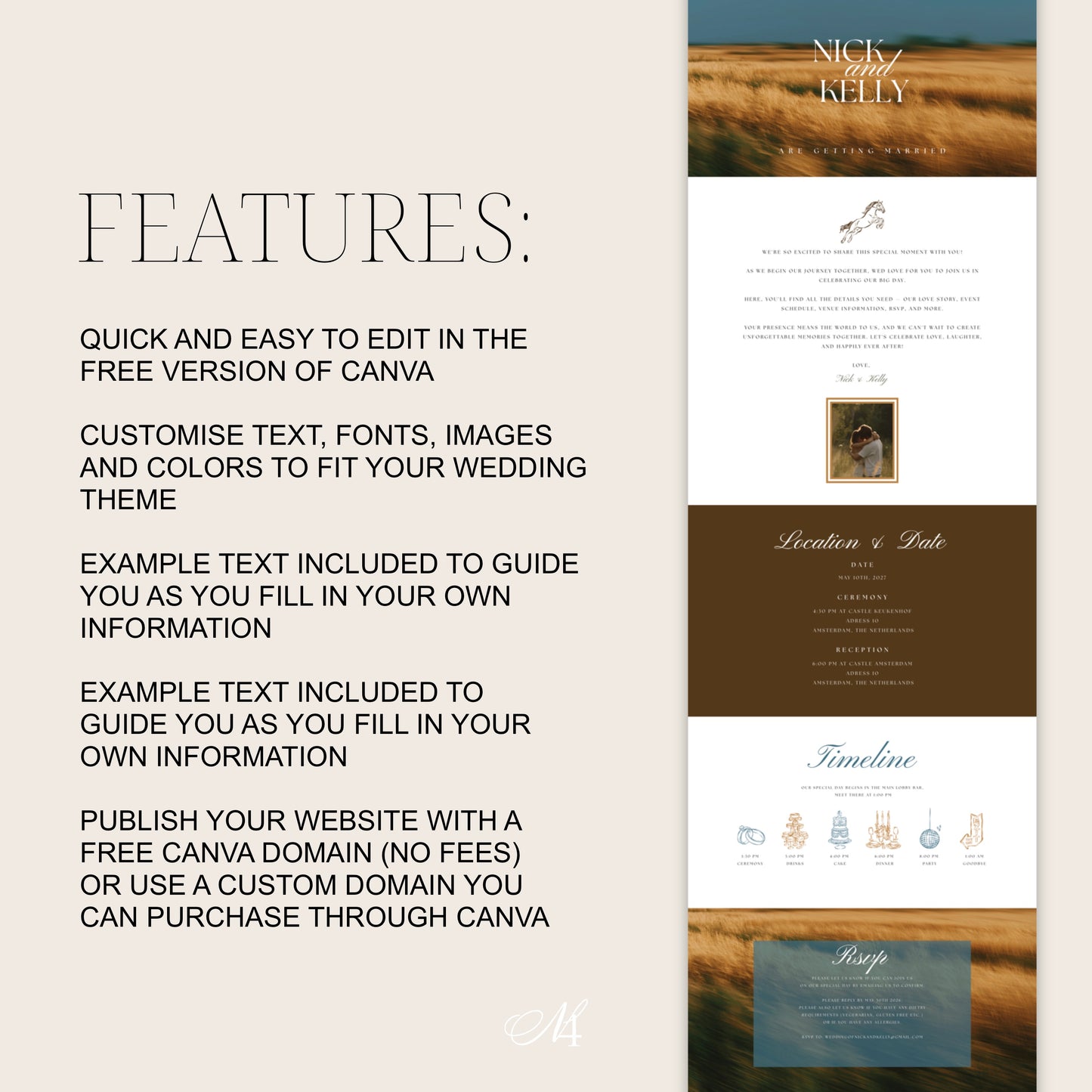 Western Canva Wedding Website Template | Digital Wedding Invitation
