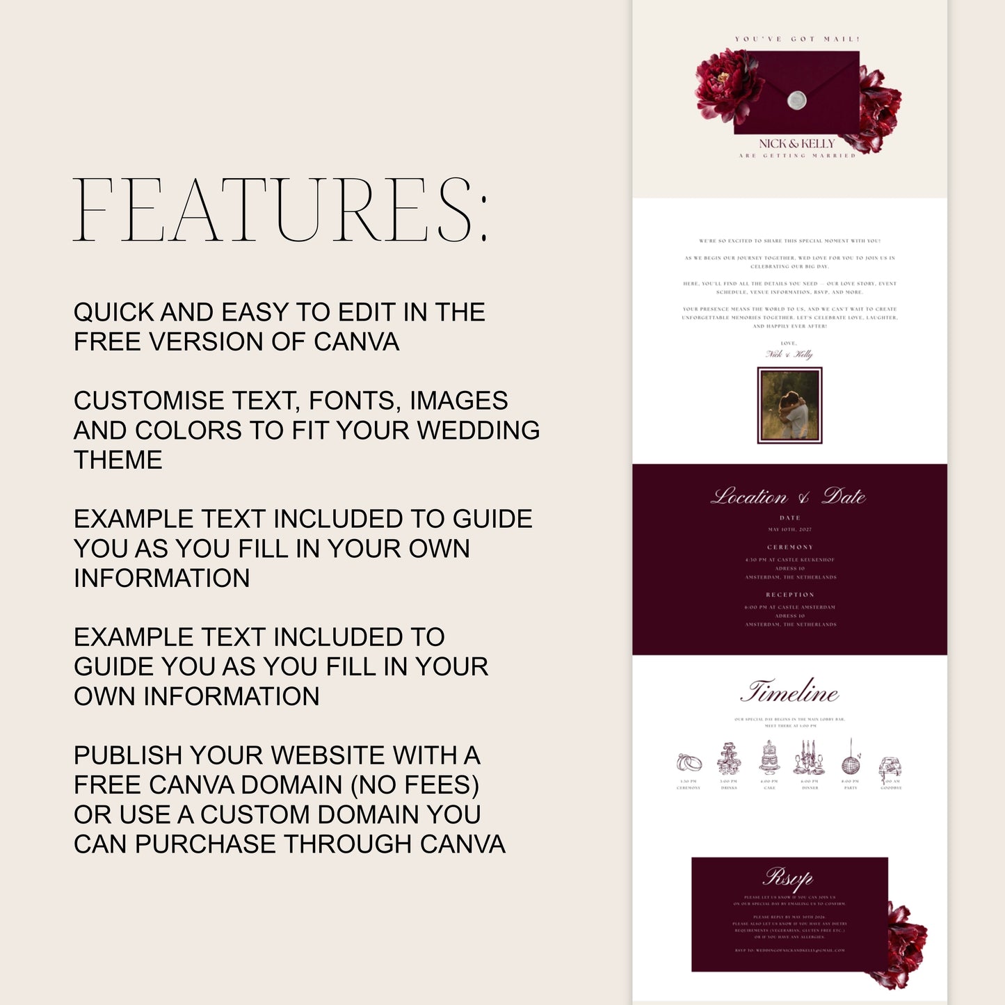 Old Money Canva Wedding Website Template | Digital Wedding Invitation