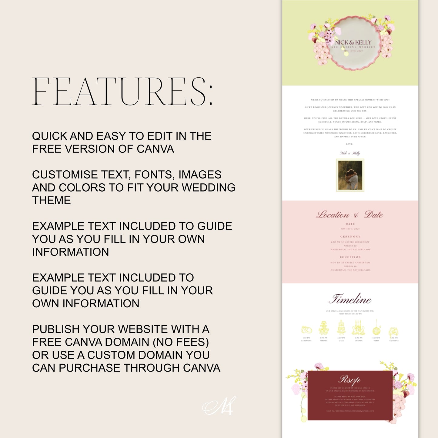 Colorful Canva Wedding Website Template | Digital Wedding Invitation