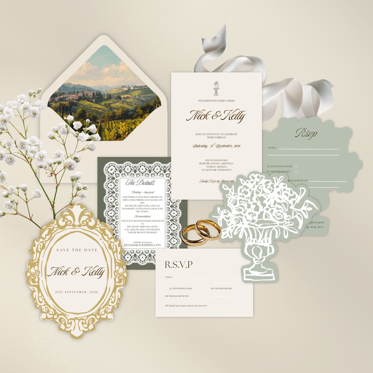 Italian Wedding Invitation Suite Canva Template
