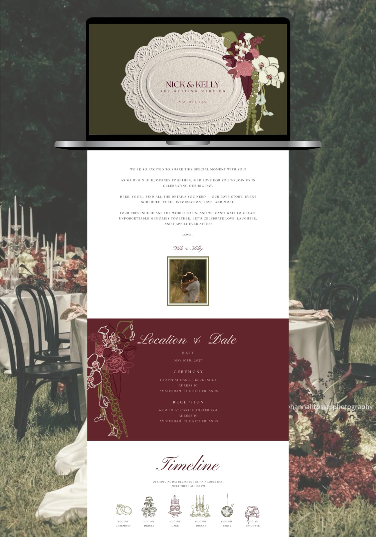 Burgundy & Green Canva Wedding Website Template | Digital Wedding Invitation