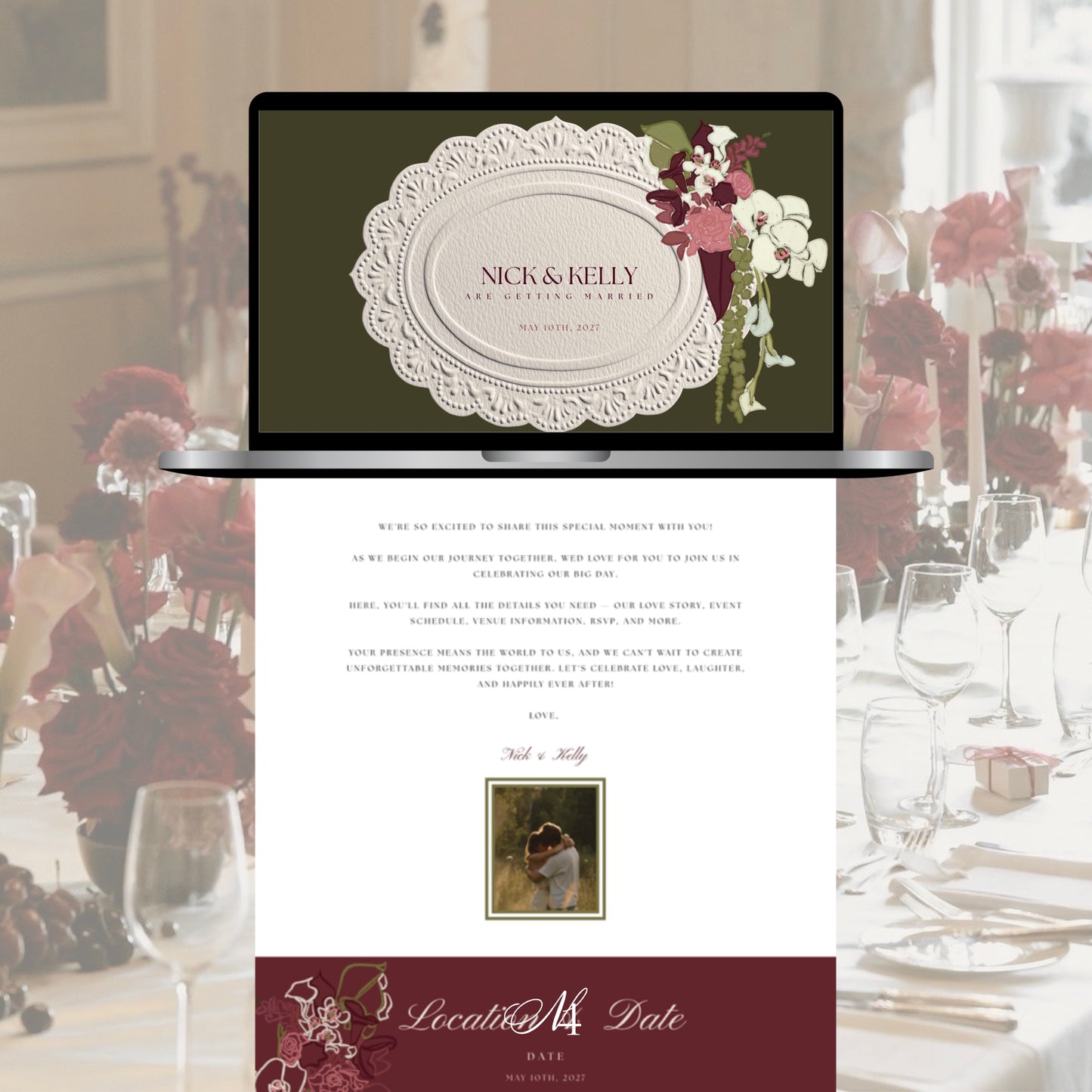 Burgundy & Green Canva Wedding Website Template | Digital Wedding Invitation