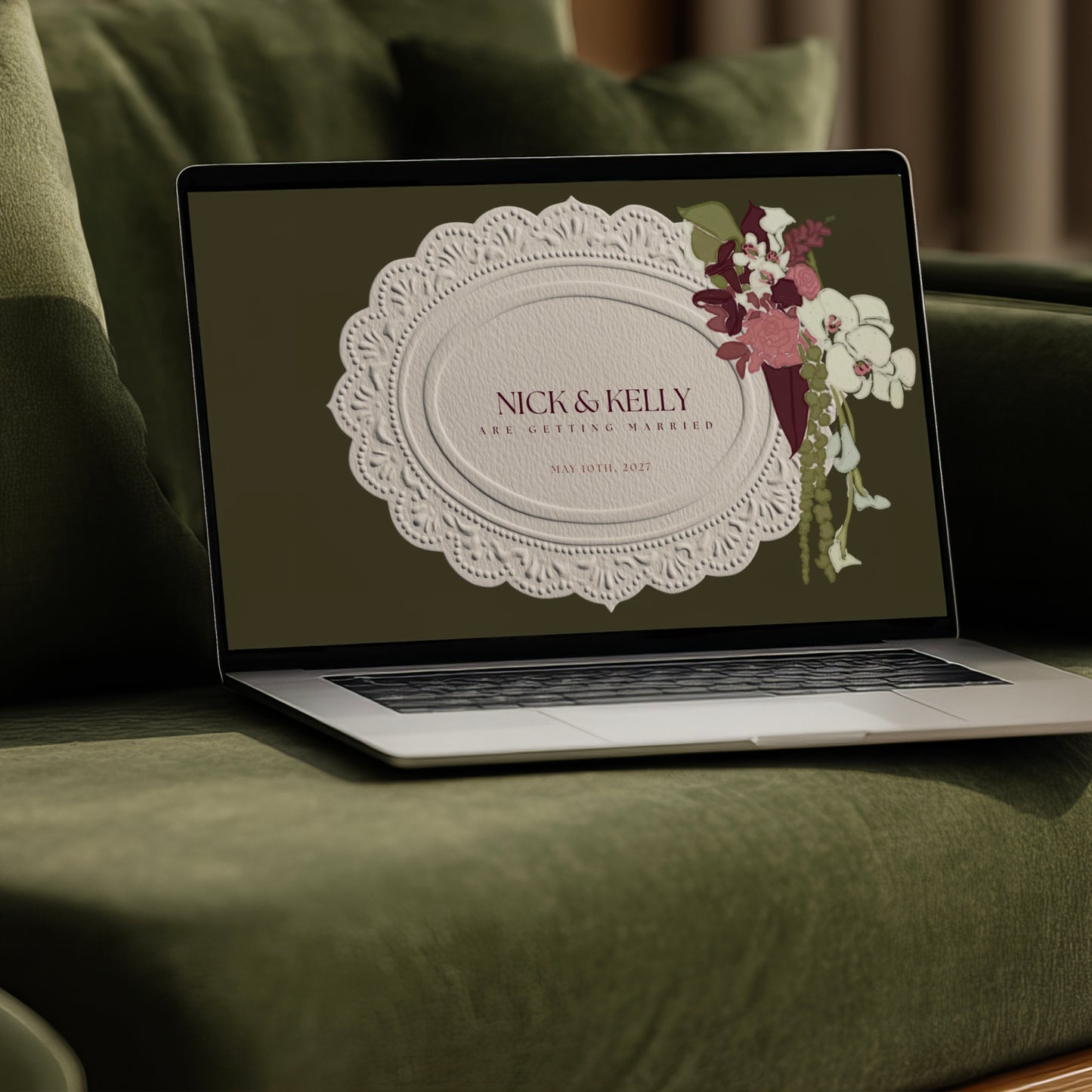 Burgundy & Green Canva Wedding Website Template | Digital Wedding Invitation