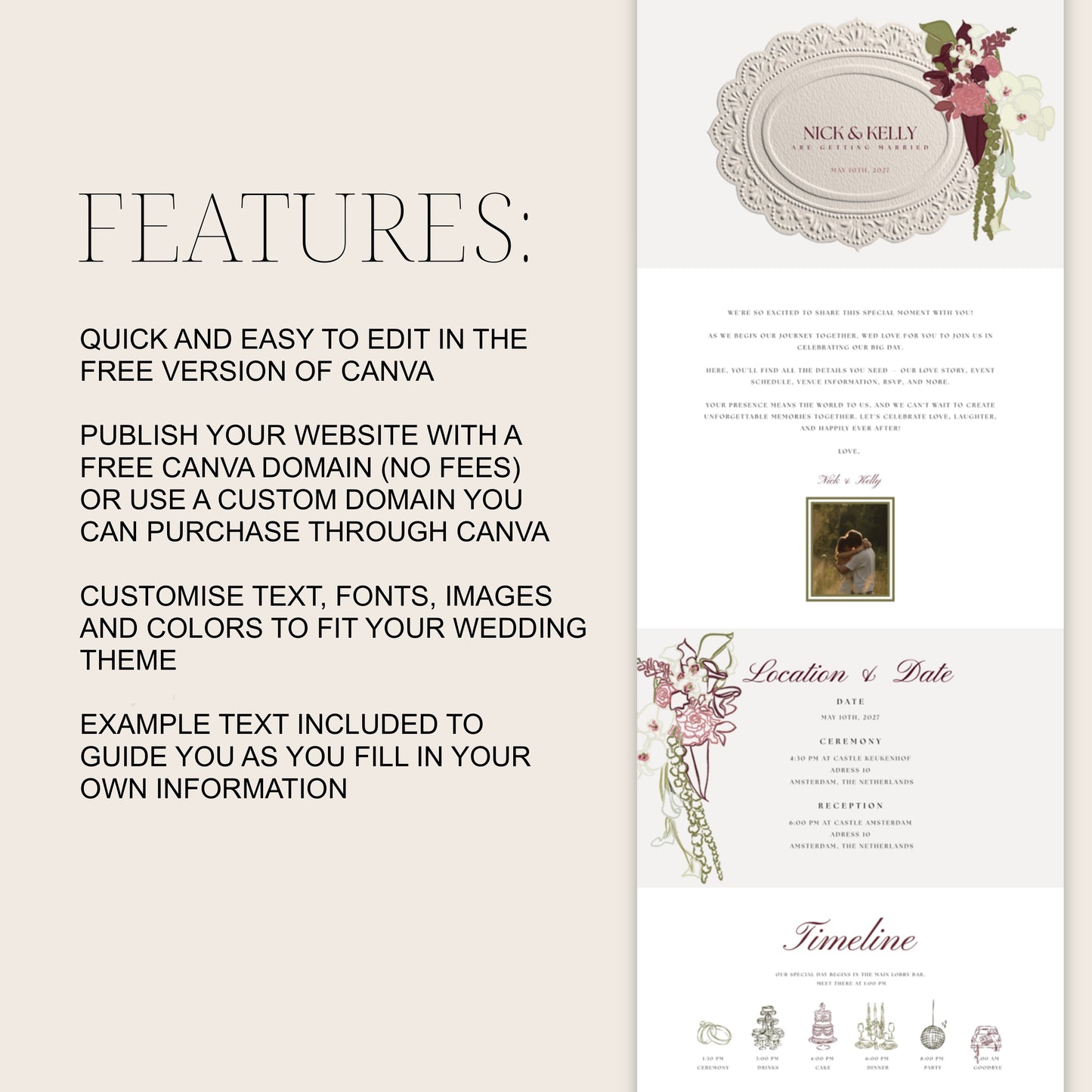 Beige Canva Wedding Website Template | Digital Wedding Invitation