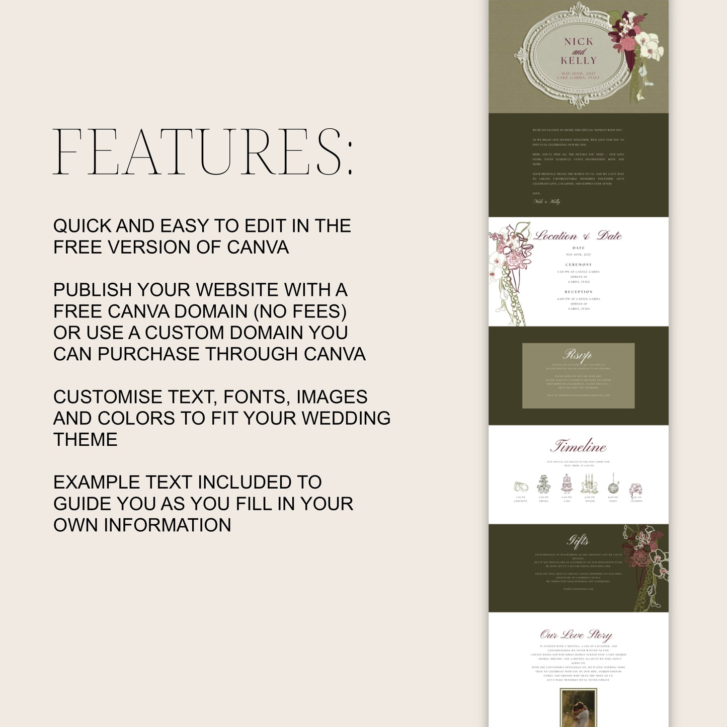 Green Canva Wedding Website Template | Digital Wedding Invitation